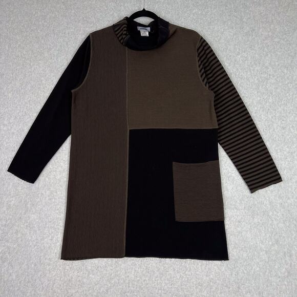 Iridium Color Block Reversible Pima Cotton Cowl Neck Long Sleeve Tunic Size XS - Picture 1 of 11